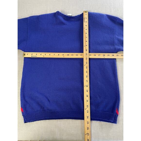 Vintage Sweater Womens Size Medium Blue Pink Floral Knit Crewneck Grandma 80s - Picture 9 of 10